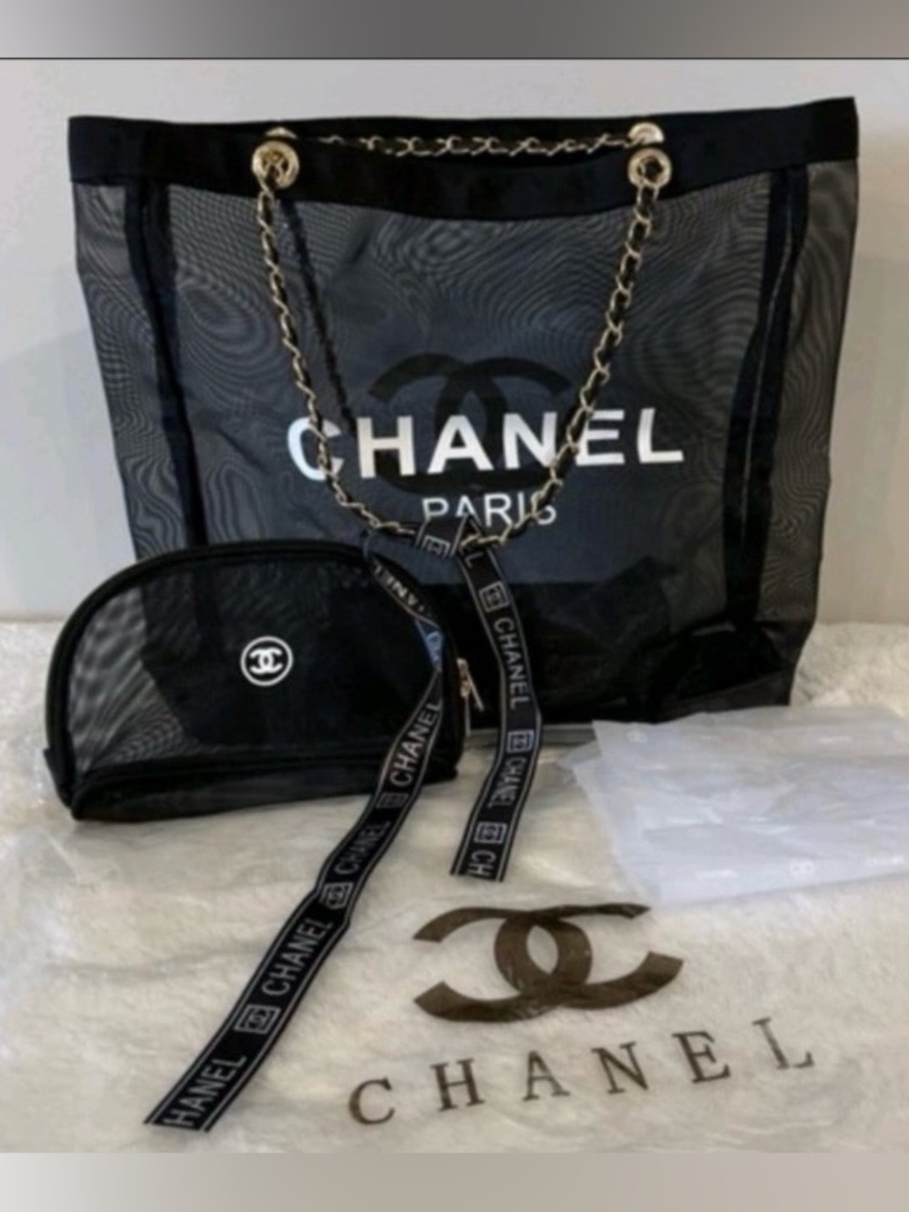 Chanel Mesh tote Bag included
Makeup Pouch